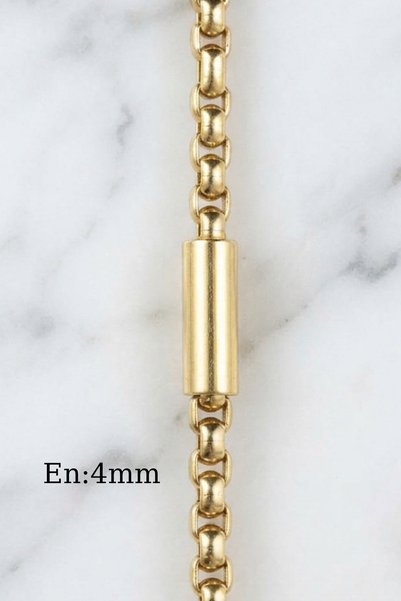 Rua Jewelry Steel Linea Cylinder Detailed Cube Chain Bracelet 4 mm Gold Color |   Anti-Tarnish, Women'S, 2 Years Warranty