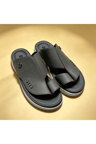 Rifaan Market Men's Faux Leather Slide Sandals, 3cm Thick Sole Non Slip Open ...