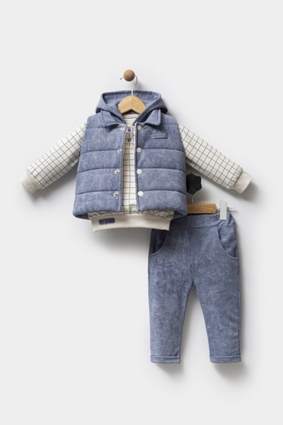 Bilge Trend ERKEK BEBEK KAPÜŞONLU SWEAT , ŞİŞME YELEK , PANTOLON 3 PARÇA PREMİUM SERİ KIŞLIK TAKIM