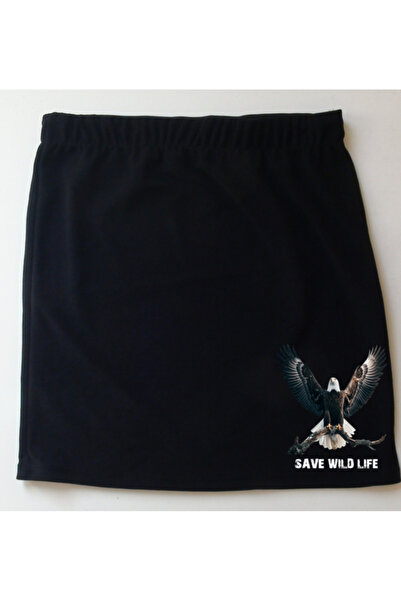 mAddog Black Above-The-Knee Skirt / Save Wild Life 1 / Denim Texture