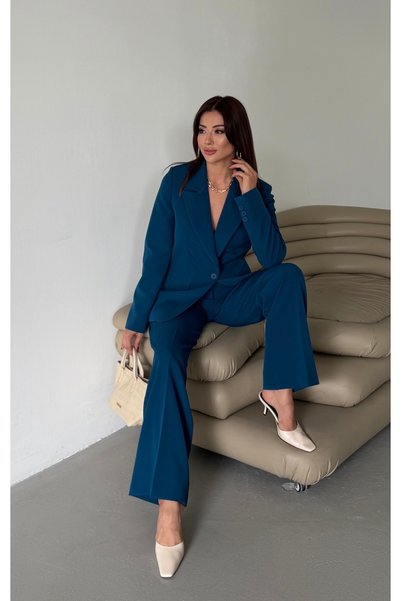 HOEK Monaco Women's Petrol Green Blazer Jacket Palazzo Trousers Double Suit