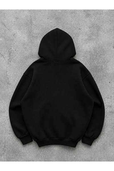 dont quıt Black Hooded Sweatshirt Dq Print