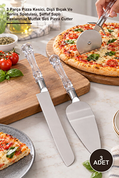 Yenilig 3-Piece Serving Set – 3-Piece Pizza Cutter, Serrated Knife and Servin...