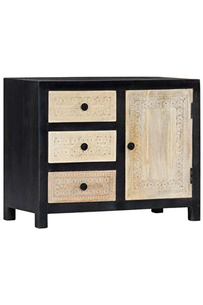 vidaxl Dulap lateral sculptat manual, gri, 75x35x60 cm, lemn de mango