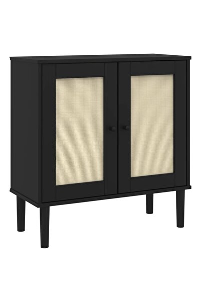 vidaxl Servantă SENJA, aspect ratan negru, 80x35x80 cm, lemn masiv pin
