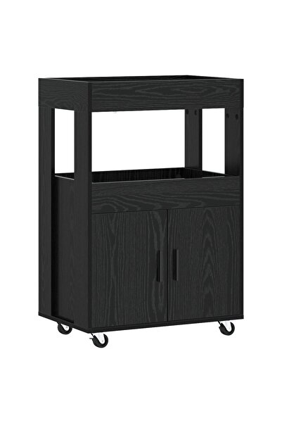 vidaxl Carucior de Bar Stejar Negru 60 x 39.5 x 89 cm Lemn prelucrat