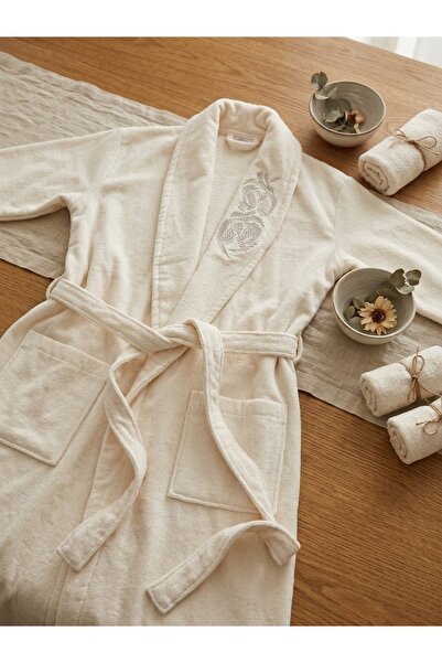 Taç Ecru Women's Bathrobe S/M