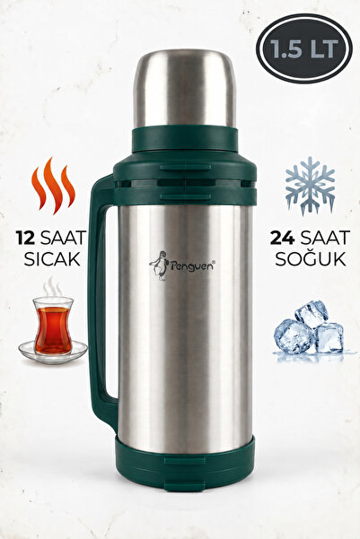 Penguen 1.5 Litre Çelik Çay Termosu Sıcak Su Termosu Kamp Termosu SUS304 Vaku...