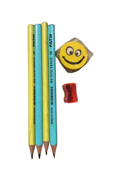 Fatih My First Pencil 5B Jumbo Kalın Kurşun Kalem Seti 4'lü Sarı Mavi + Silgi...