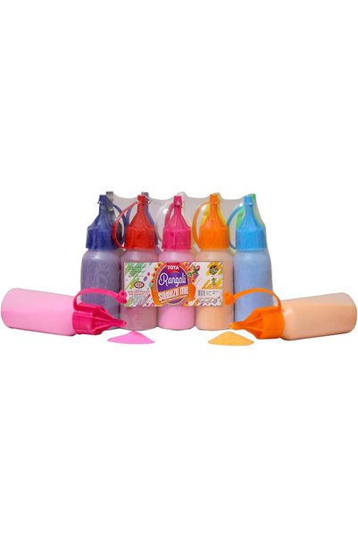 TOTA Rangoli Colour Powder Bottles Kolam Rangoli Powder for Floor Rangoli, Art,Home Decor, Pooja Set of 10 Rangoli Colors in Plastic Squeeze Bottles - 800 Gm, Multicolour
