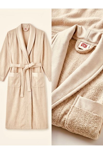 Taç Touch Beige Men's Bathrobe Large X Large 100% Cotton
