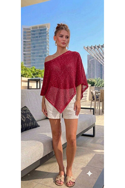 Loov Women's Silvery Transparent Knitwear Asymmetrical Cape Poncho