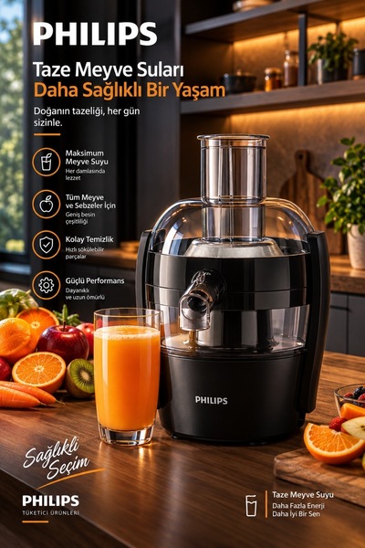Philips ELVT Yeni Modern Viva Collection Meyve Sıkacağı - Kompakt Tasarım, Qu...