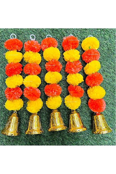 Sphinx Artificial Marigold Fluffy Flowers & Golden/Silver Hanging Bells Short...