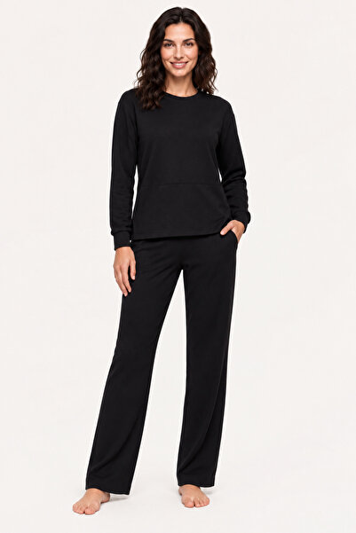 YUYİ Pjs 100% Cotton Crewneck Long Sleeve Women's Pajama Set