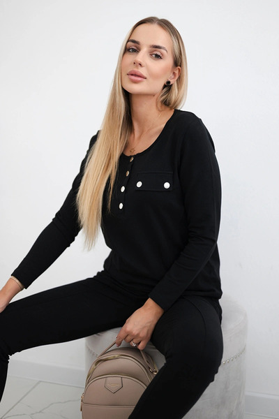 Kesi Set negru cu decolteu și capse