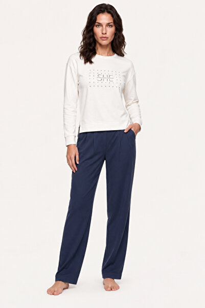 YUYİ Pjs Bicycle Collar Long Sleeve Women's Pajama Set