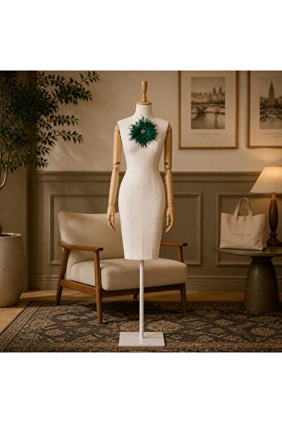 es moda shop Kamer el yapımı taş detaylı çıkarılabilir tüy abiye broş Zümrüt