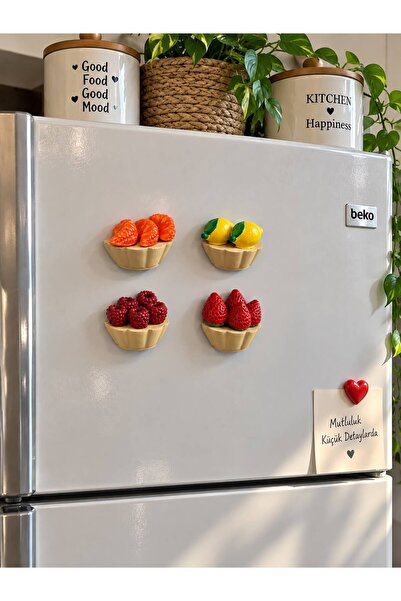 Kap Kek Meyve Magnet Seti | Çilek Limon Ahududu Portakal | Dekoratif Buzdolabı Magneti | Mutfak Süsü