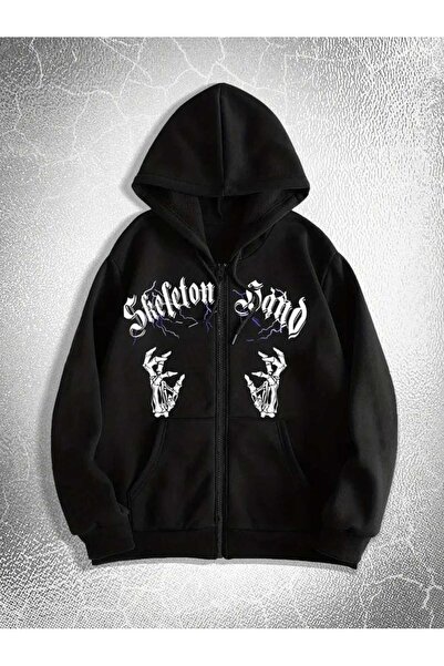 Toum Gothic Graphic Oversize Zippered Unisex Hooded Cardigan