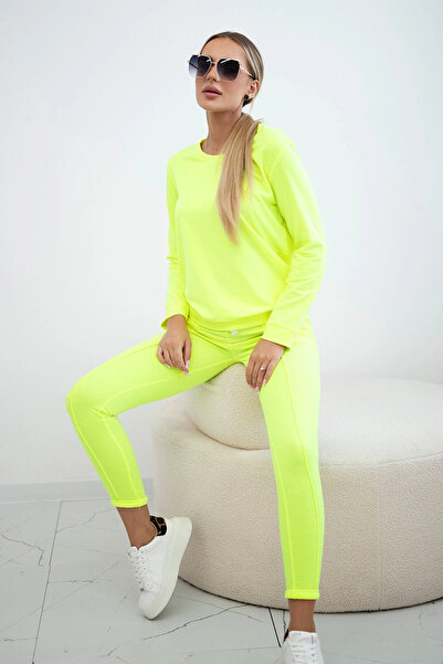 Kesi Set de hanorac simplu și pantaloni de trening pentru femei, galben neon,...