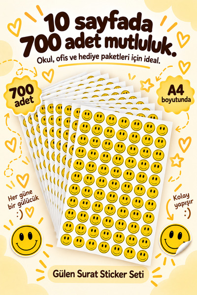Hanelia Art Gülen Surat Sticker Seti 700 Adet 10 Sayfa Sarı Gülücük Sticker –...