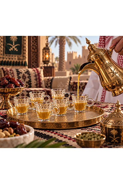 Dania طقم فناجين إسبريسو وقهوة سعودية زجاج شفاف مزخرف – 6 قطع سعة 75 مل – فنا...