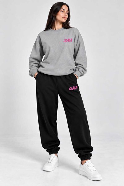 MEİS CLOTHES Zero Collar Sweat Suit 2-Piece Combination with Patterned Bottom...