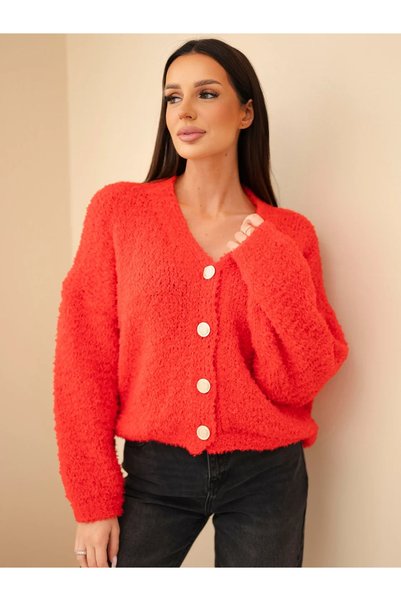Kesi Cardigan de damă din mohair roșu cu nasturi decorativi, moale și călduros