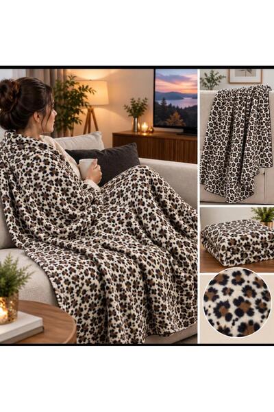 Güleç Moda şal dünyası Leopar desenli polar TV battaniyesi