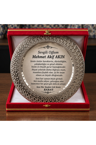 Horasan Hediyelik Kadife Kutulu Gümüş Metal Tabak Plaket Kişiye Özel Baskılı ...