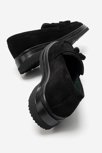 babiva Genuine Leather Tassel Detailed Orthopedic Sole Women's Loafer Black Suede Billie