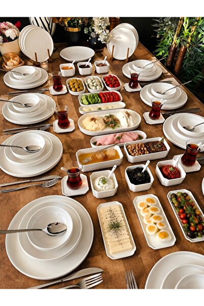 CASA DE BELLA White Modern Sade 91 Parça 12 Kişilik Yemek Takımı ve Kahvaltı ...