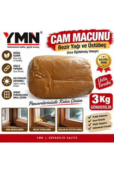 YMN Cam Macunu Pencere Kapı Kenarı Macunu Dolgu Macunu 3 Kg Gönderilir