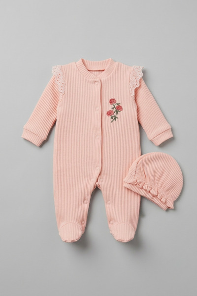 zumino Premature Newborn Baby Girl Floral Embroidered Ruffle Ribbed Booties R...
