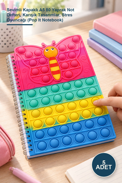 Yenilig 5 Pieces Pop-It Notebook – A5 80 Sheets Notepad with Cute Cover, Asso...