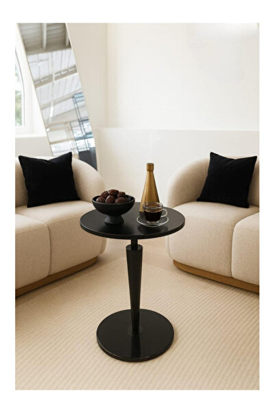 PLUS 49 Modern Round Service Table with Metal Base and Marble Top