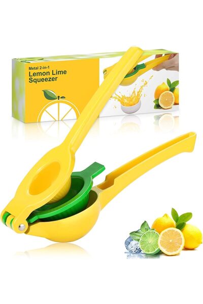 MARK STORE Lemon Lime Squeezer 2-In-1- Hand Juicer Lemon Squeezer Gets Every Last Drop - Max Extraction Manual Citrus Juicer - Easy-to-Use Lemon Juicer Squeezer Lemon Squeezer Manual, Anti Corrosion (Yellow)