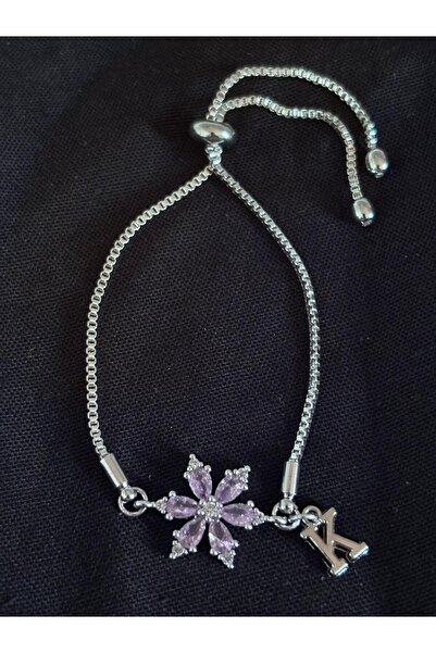 bijoux uniques Steel Pink Zircon Stone Lotus Flower K Letter Bracelet