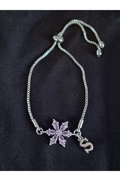 bijoux uniques Steel Pink Zircon Stone Lotus Flower S Letter Bracelet