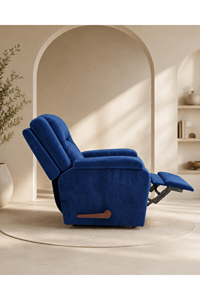 BACK CARE Fixed Base Recliner Chair, Velvet, Footrest, Blue, ND-1-S