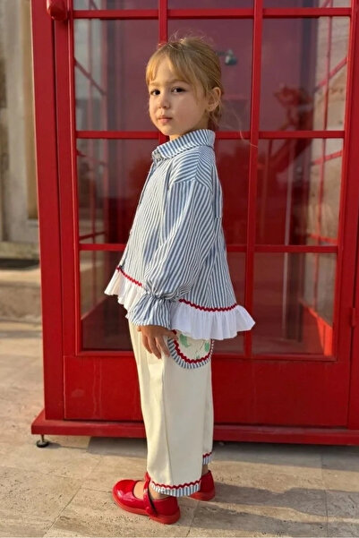 Kidmark Çocuk Modası طقم أزرق مكون من قطعتين مع قميص مخطط للفتيات