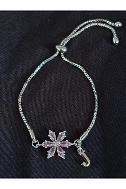 bijoux uniques Steel Pink Zircon Stone Lotus Flower Letter J Bracelet