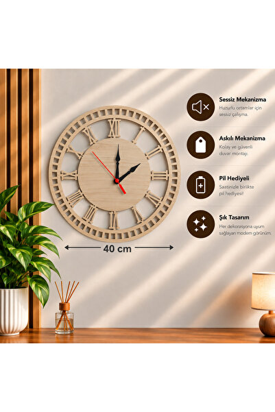 Genel Markalar Ezolife Clock Three Large 40cm Dekoratif Duvar Saati