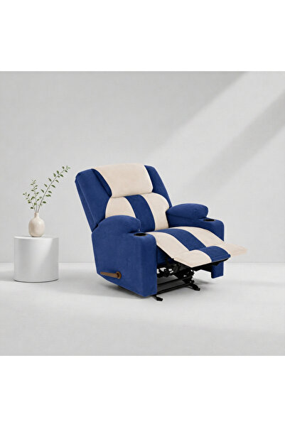 BACK CARE كرسي استرخاء بقاعدة ثابتة، مخمل، مزود بمسند للقدمين، أزرق، MG-8-S