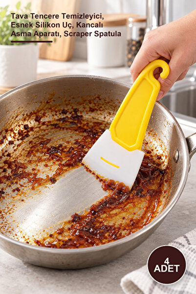 Yenilig 4 Pieces Silicone Scraper Spatulas for Dishes – Pan and Pot Cleaner, ...