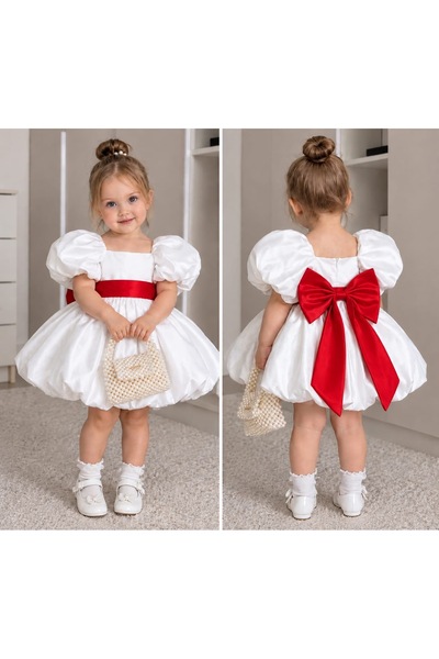 Baby store46 Kırmızı fiyonklu balon elbise