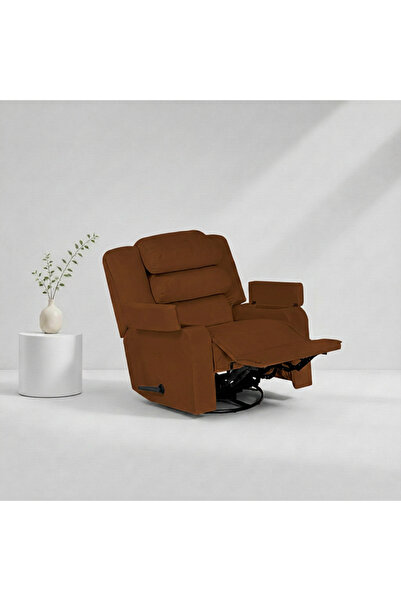 BACK CARE Swivel Rocking Recliner Chair, Velvet, Footrest, Brown, AB07-H