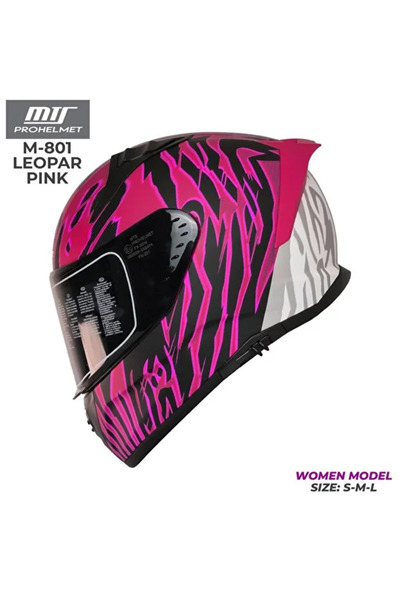 MTS M-801 Leopar Pink Full Face Motor Kaskı