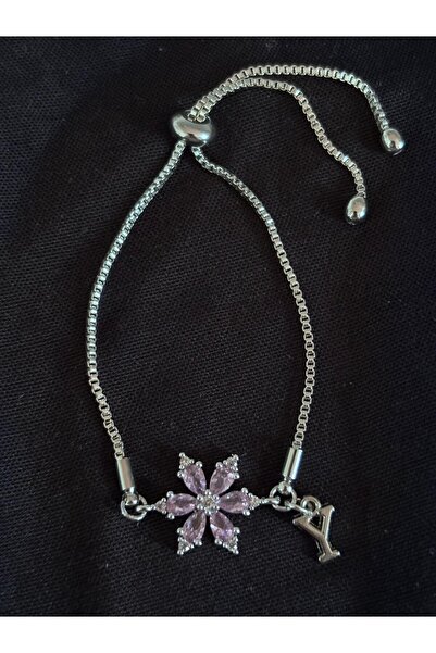 bijoux uniques Steel Pink Zircon Stone Lotus Flower Y Letter Bracelet